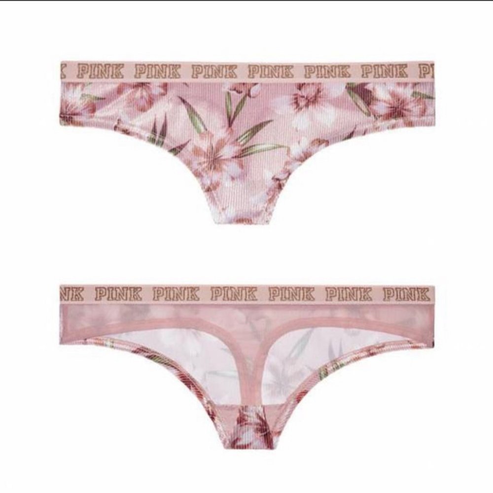 New Victoria’s Secret PINK Lurex Logo Ribbed Velvet Thong Panties - XSmall